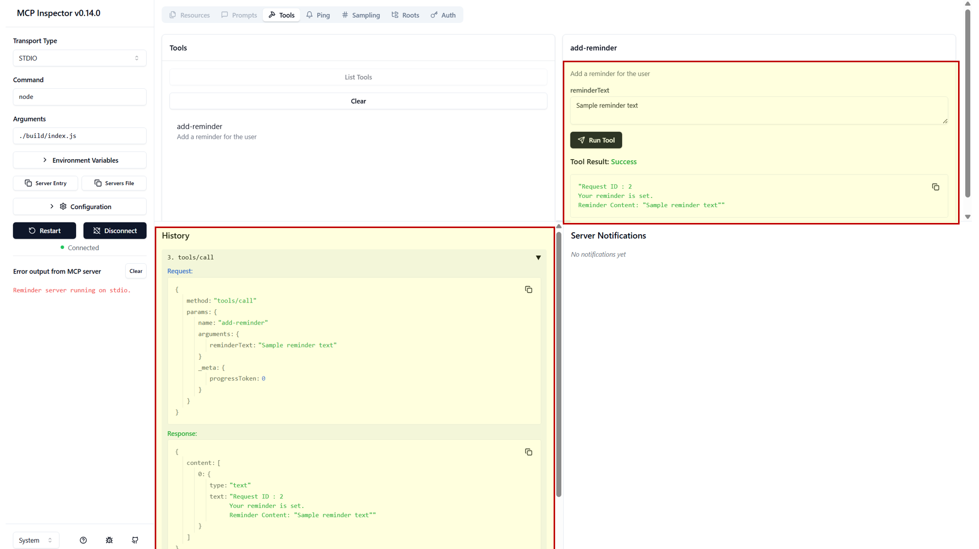 Inspector with parameters passed to tool