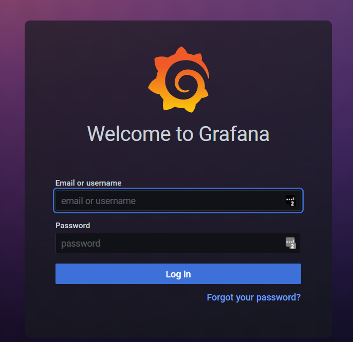 Grafana admin login screen