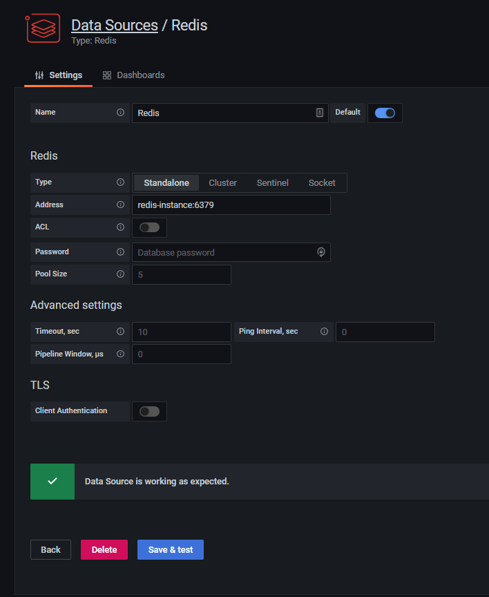 Grafana redis with service name